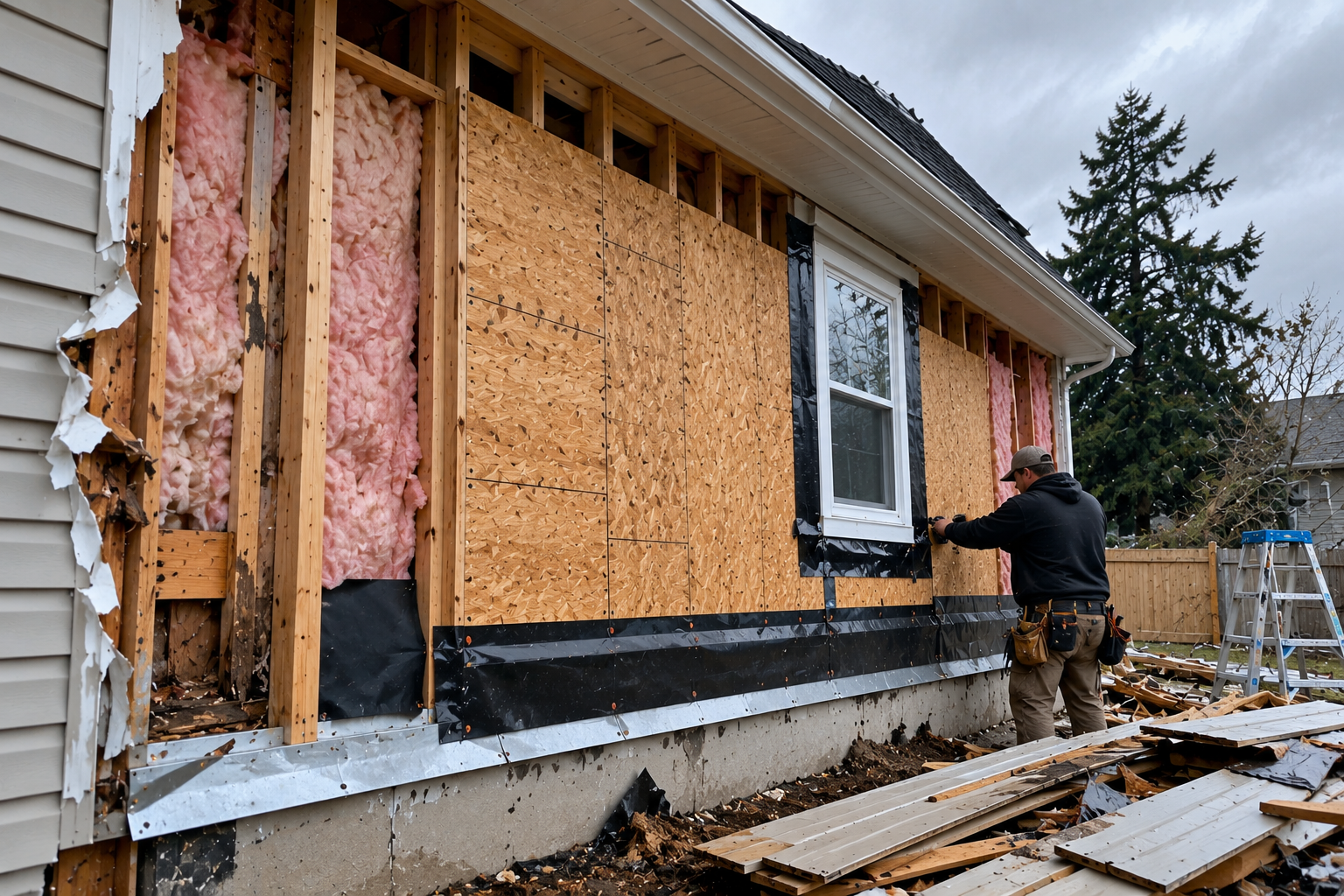 Storm damaged home under repair by KD Design General Contractors in Olympia, WA